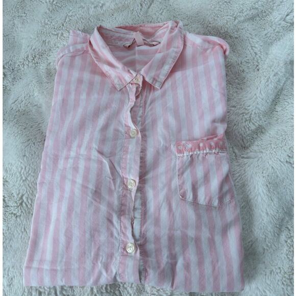 Victoria's Secret Shirt Night Gown Button Front Sleep Strip Dress Size Large‎ - Picture 1 of 5